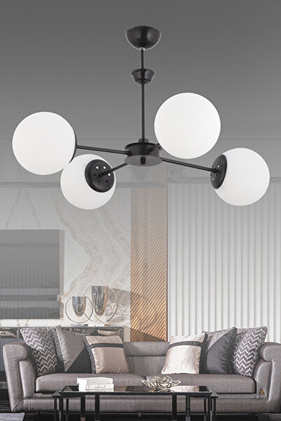 İstanbul Avize Nisa 4'lü Siyah-beyaz Glop Camlı Avize