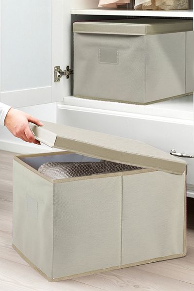 Binbirreyon صندوق تنظيم قماش كريمي مقاس 30x40x25 سم - مع غطاء حقيبة Dg029