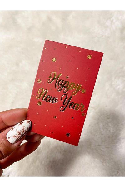 Hayal.kirtasiyesi Gold Printed Christmas Card 5X8 cm 20 Pieces One Way New Year Note Card, Gift Card, Foil Printed