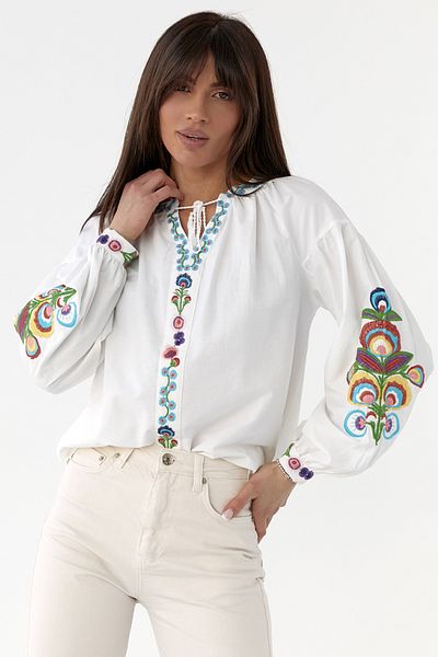 FEMELLE Women's New Season Floral Embroidery Tasseled Cotton Blouse