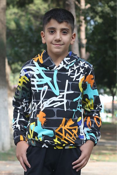 han collection hooded patterned unisex children's sweatshirt 7-14 years old