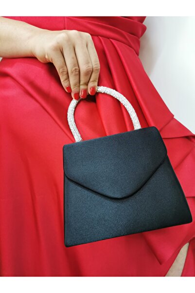 NAZART ROCHIE DE SEARA NEGRA DIN SATIN PENTRU FEMEI PORTOFOLIU PENTRU MÂNĂ GE...