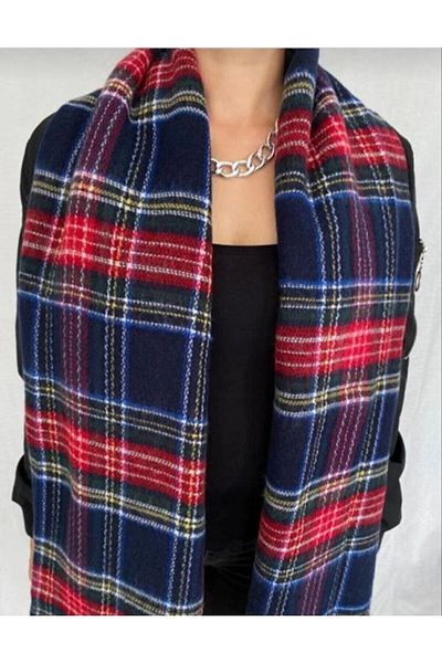 Nilbutik White Plaid Scarf