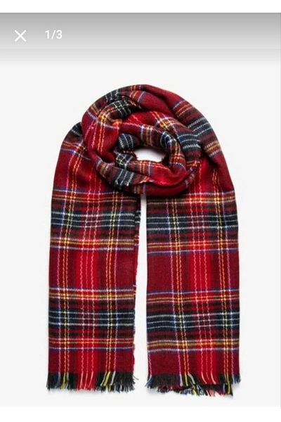 Nilbutik White Plaid Scarf