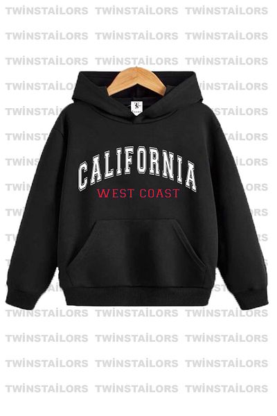 twins tailors California Paris Printed Unisex Double Pack 2 Pieces Black Kids Hooded Sweatshirt Hoodie