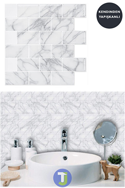 Genel Markalar 1adet 3boyut Seramik Efekt Kendinden Yapışkanlı Beyaz Mermer P...