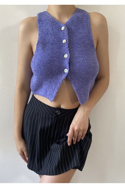 minaaise Lilac Boucle Lycra Knitwear Vest 26036