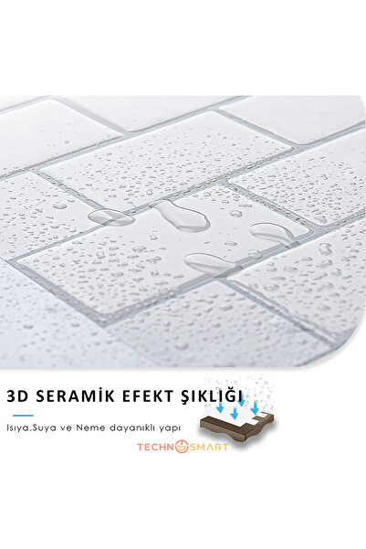 TechnoSmart 3d Kendinden Yapışkanlı 30×30cm Kaplama Seramik Görünüm Beyaz Duvar Sticker Mutfak Banyo