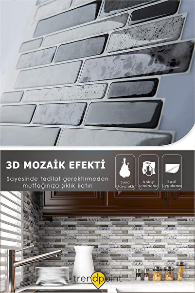 Trendpoint 1adet 3d 30cm×30cm Mutfak Tezgah Arkası Kaplama Kendinden Yapışkanlı Mozaik Görünüm