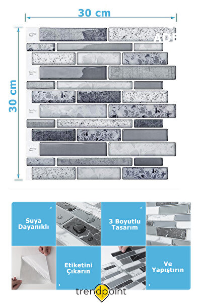 Trendpoint 1adet 3d 30cm×30cm Mutfak Tezgah Arkası Kaplama Kendinden Yapışkanlı Mozaik Görünüm