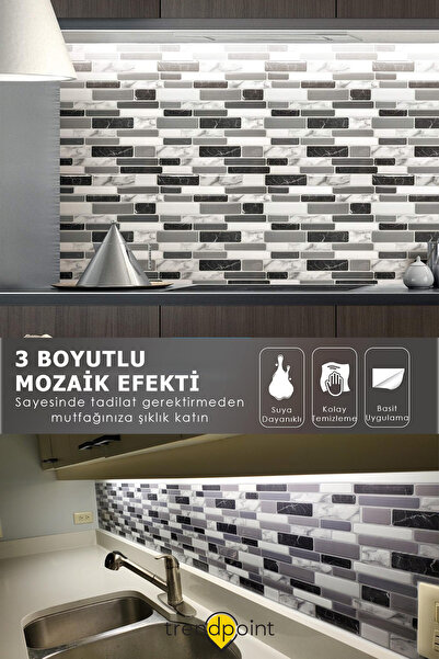 Trendpoint 1adet 3d 30cm×30cm Mutfak Tezgah Arkası Kaplama Kendinden Yapışkanlı Mozaik Görünüm