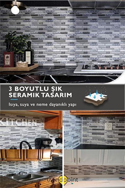 Trendpoint 1adet 3d 30cm×30cm Mutfak Tezgah Arkası Kaplama Kendinden Yapışkanlı Mozaik Görünüm
