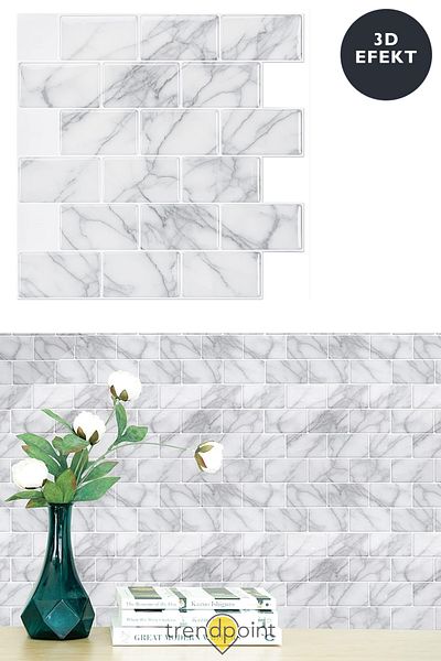 Trendpoint 1pc 3d 30cm×30cm Kitchen Countertop Coating Self Adhesive White Marble Appearance