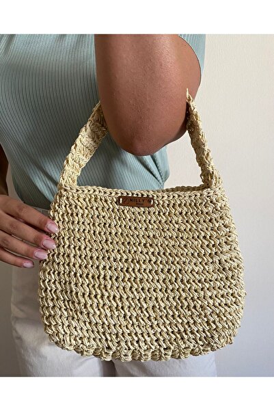 Nillys Kadın Çift Kat Kağıt Ip Örgü El Çantası (EN:20CM/BOY:18CM)