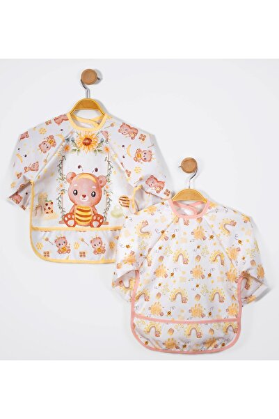 dubi baby 2 Pieces Bee Pattern Baby Bib with Sleeves Liquid Proof