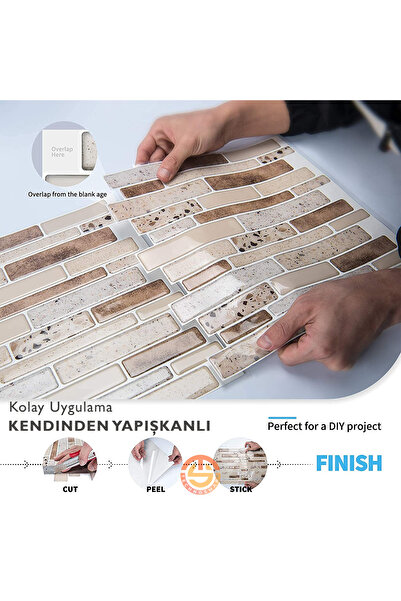 TechnoSmart 1adet 3d Kendinden Yapışkanlı 30cm×30cm Kaplama Mozaik Görünüm Pvc Duvar Sticker Mutfak