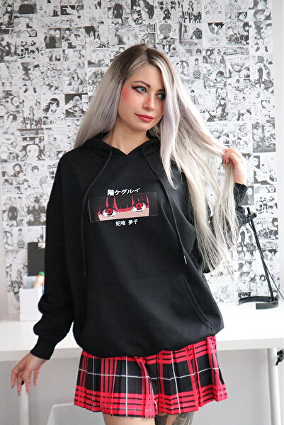 Gofeel Y2k Harajuku Yumeko Anime Crna Oversize kroj Sa kapuljačom Tehnička Es...