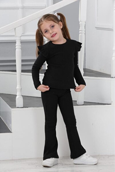 CINARIUM Girl's Raised Fabric Ruffle Detailed Set of 2 Bottom and Top