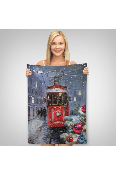 Harita Sepeti Червоний трамвай серед снігу Настінне покриття - Килим-6003