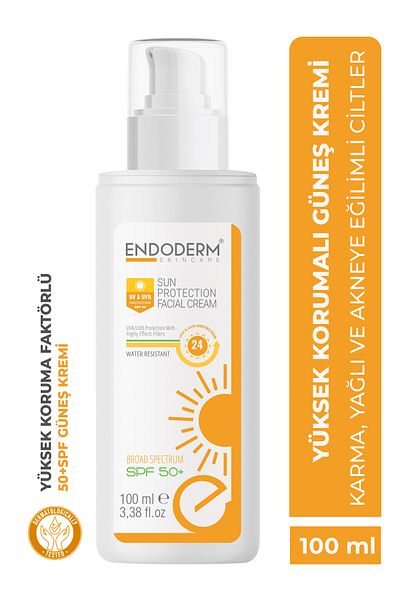 Endoderm Face Sunscreen - Anti-Acne, Mineral Filter, High Protection, Moisturizer, 50 Spf Uva/Uvb 100ml
