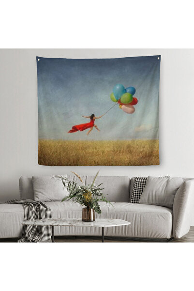 Harita Sepeti Канва настінний килим «Дівчина, що літає на кольорових повітрян...