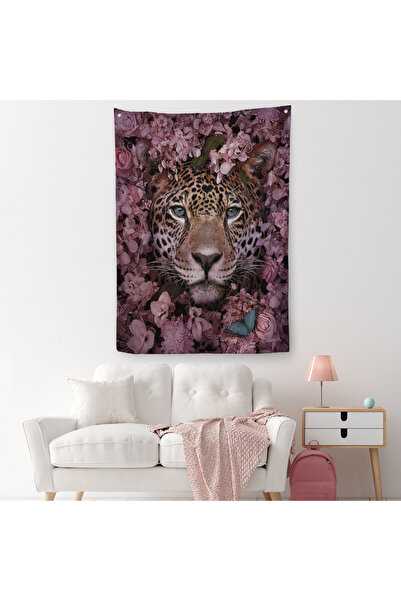Harita Sepeti Leopard sălbatic printre flori roz Husă decorativă de perete - Covor-6195