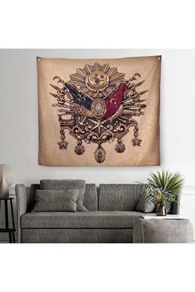 Harita Sepeti Ottoman Tughra Decorative Canvas Wall Cover - Rug 5804