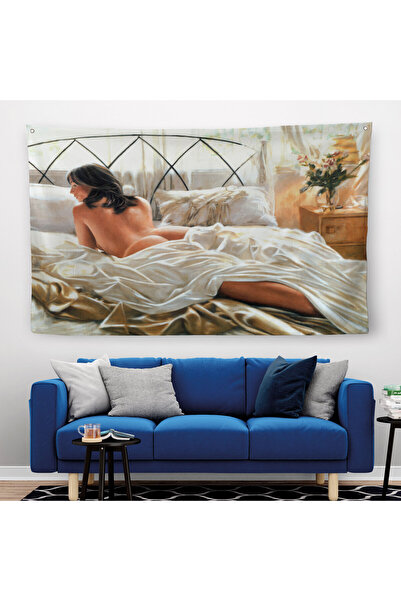 Harita Sepeti Yataktaki Güzel Kadın Dekoratif Duvar Örtüsü-Halısı-6607