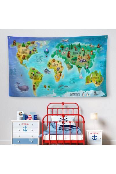 Harita Sepeti Edukativna mapa sveta Atlas sveta Zidna obloga za dečiju i bebi...