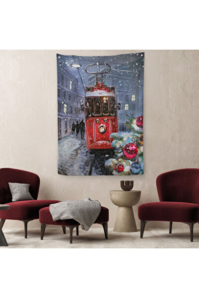 Harita Sepeti Червоний трамвай серед снігу Настінне покриття - Килим-6003