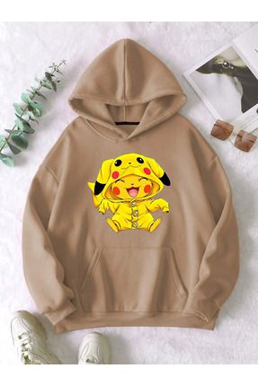 Adrift Unisex Erkek Kad n Pikachu Renkli Ozel Bask l Oversize Kapu onlu Sweatshirt Fiyat Yorumlar Trendyol