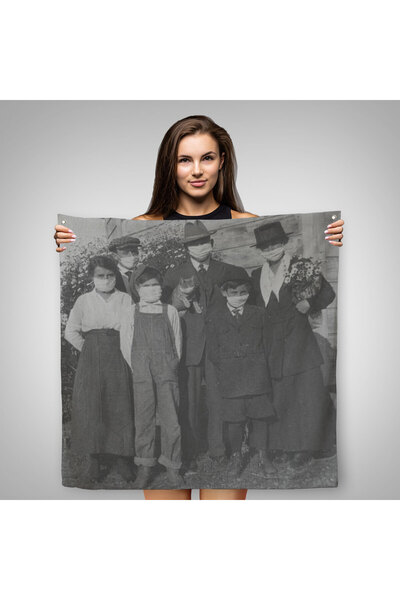 Harita Sepeti 1918 Spanish Flu Crisis, Masked Cat, Canvas Wall Cover-Carpet-5328