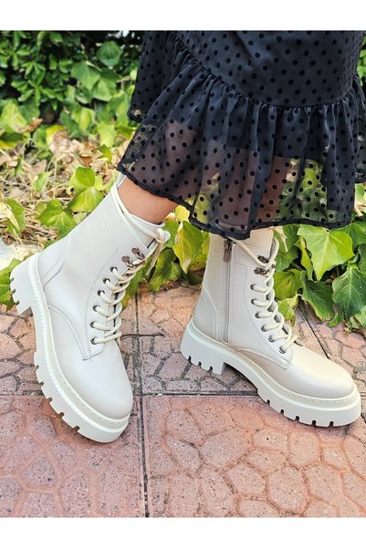 EPTC Women's Front Lace-Up Side Zipper Elastic Cream Boots & Bootie Boots Winterautumn