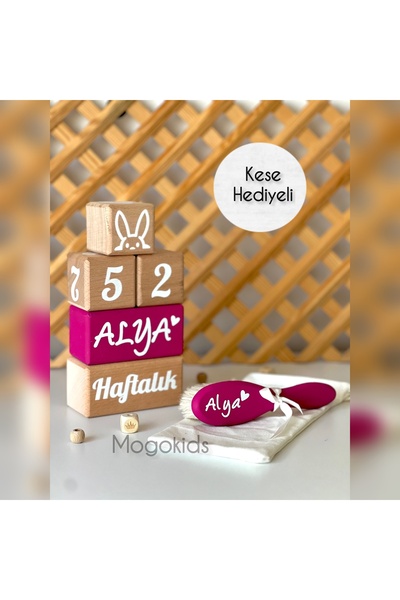 mogokids İsimli bebek anı küpü renkli fuşya