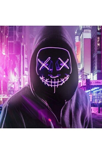 LED PARTİ Hallowen Led Işıklı Neon Maske 3 Modlu Parti Eğlence Yılbaşı Maskes...