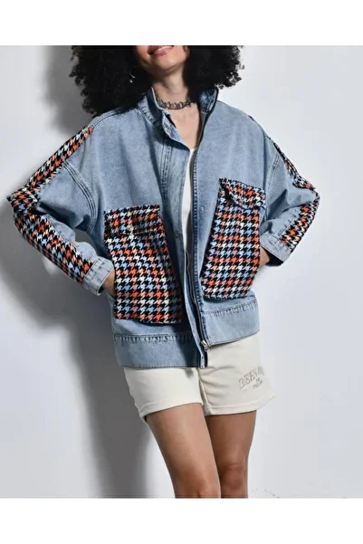 LEVABOUTIQUE Colorful Mix Patterned Long Jean Jacket