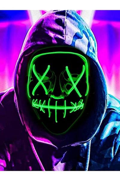LED PARTİ Hallowen Led Işıklı Neon Maske 3 Modlu Parti Eğlence Yılbaşı Maskesi Yeşil