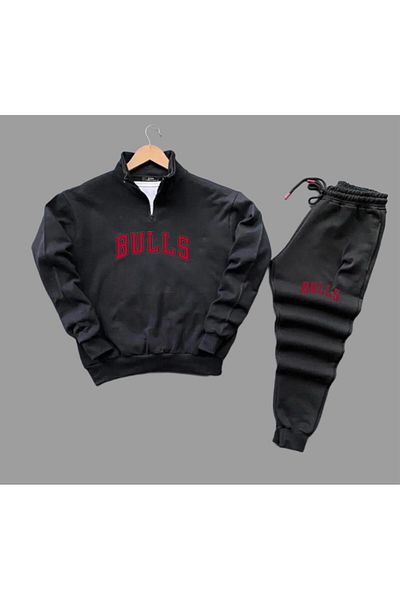 WEARTEX Unisex BULLSz Printed Half Zipper Sweatshirt-Cotton Sweatpants Set of 2