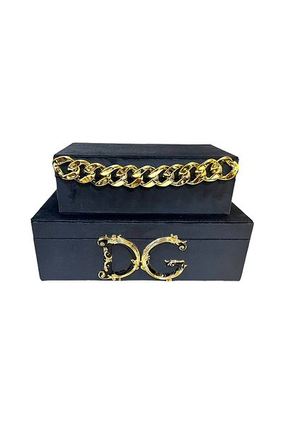 ARTER Home Decorative DG Pattern Anthracite 2-Piece Velvet Box