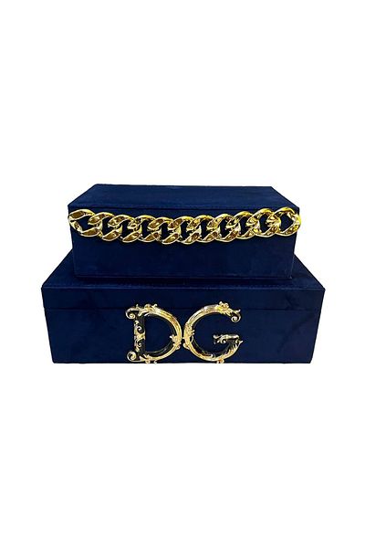 ARTER Home Decorative DG Pattern Dark Blue 2-Piece Velvet Box