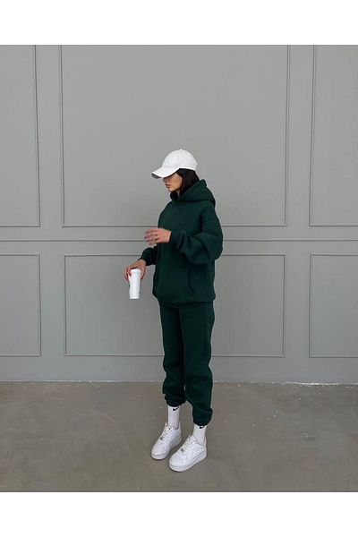 CLAYES Basic Plain Tracksuit Set Sweatshirt Jogger - Green Oversize Hooded