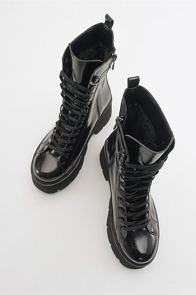 LuviShoes Γυναικείες μπότες MORTON Black Crinkle λουστρίνι