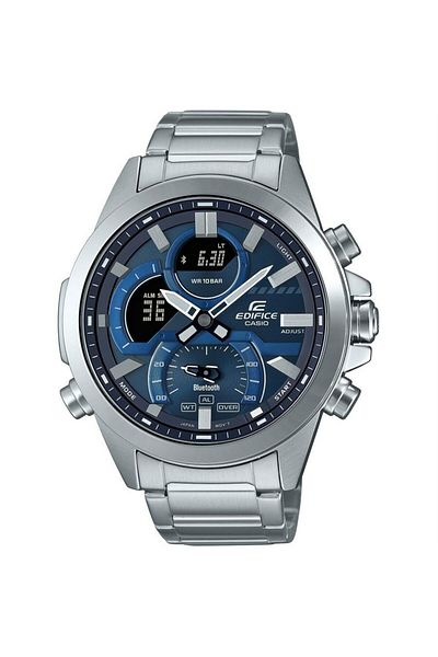 Casio ECB-30D-2ADF Quartz Steel Grey Navy Blue Dial 49mm Men's Wristwatch