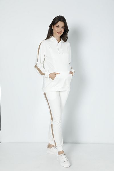 Miss Dünya Lissa Ecru Striped Maternity and Maternity Hooded Sweatshirt Tracksuit Set