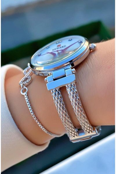 Reward Silver Gold Color Waterproof Steel Cord Women's Wristwatch - Bracelet