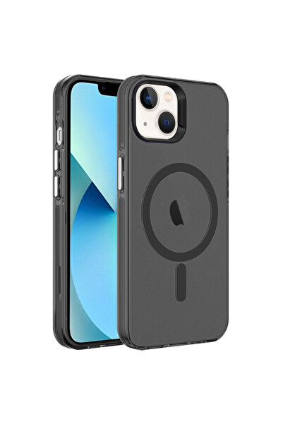 Case 4U Apple iPhone 13 Kılıf Magsafe Şarj Özellikli Buzlu Transparan C-Pro Sert Kapak Siyah