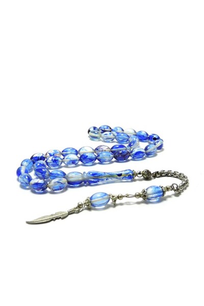 izmirpazarı مسبحة صلاة من العنبر الأزرق المموج