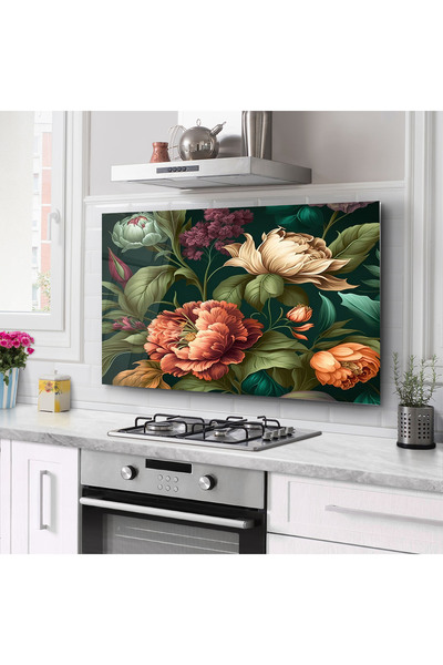PRATİK DEKOR Protector din sticla pentru spatele aragazului Protector pentru spatele aragazului incorporat 50x50 Cm |   Floare de epocă