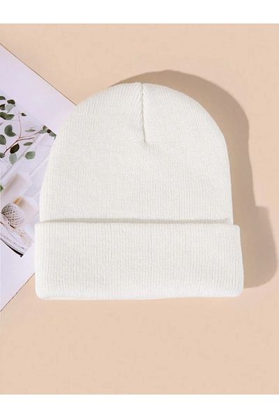 QUATEX White Unisex Folded Knitwear Plain Beret
