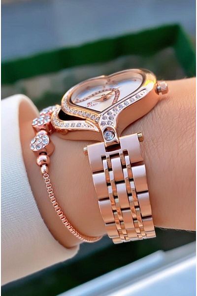 Reward Brand Rose Gold Color Waterproof Steel Cord Women's Wristwatch - Bracelet